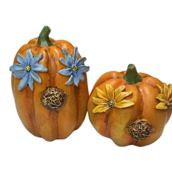 Pumpkin Fall Floral Decor Set Ceramic Rustic Orange Rustic Farmhouse Decoration - Picture 2 of 11